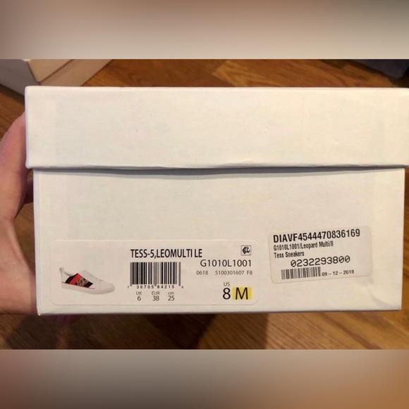 Diane von Furstenberg Leather Sneakers with Black, Red & Leopard Stripe Size 8 - Picture 5 of 6